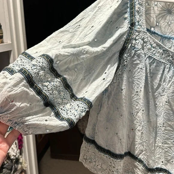 Oli & Hali Blue Washed Eyelet Laced Babydoll - Picture 3 of 6